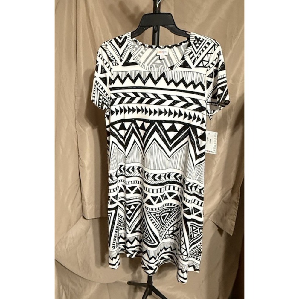 Lularoe Jessie Dress White Black Tribal Pockets Small NWT
